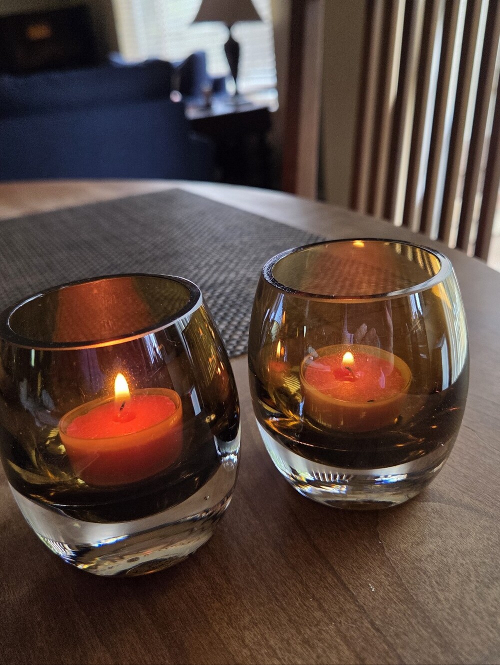 Mikasa Solaris Amber/Clear Heavy Glass Votive Holders